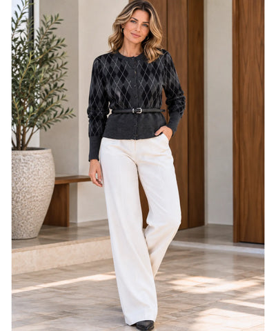 Comprar cardigan xadrez feminino curto preto em promoção Anellimn