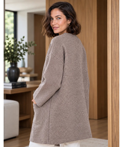 Comprar casaco de lã batida feminino costas bege em promoção Anellimn