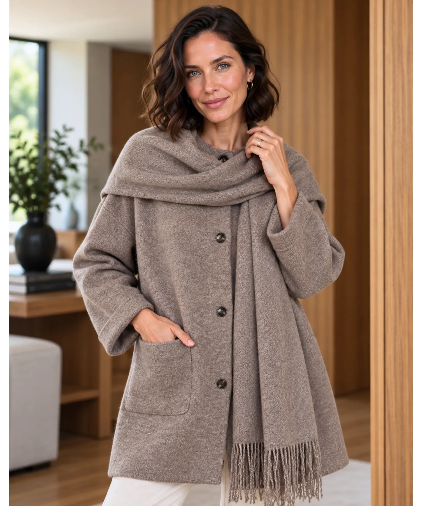 Comprar casaco de lã batida feminino quente bege em promoção Anellimn