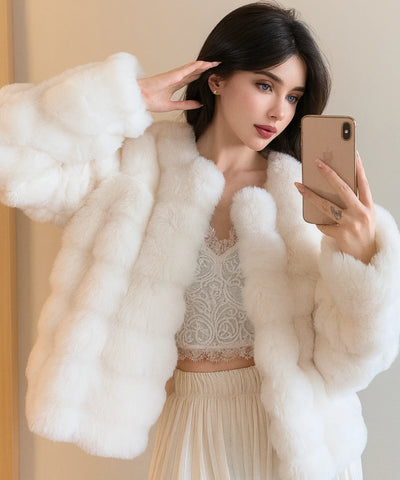 Casaco de Pelo Feminino Inverno Curto Elegante | Lua
