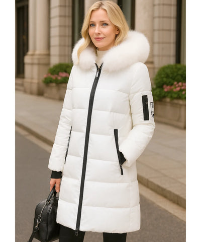 Comprar casaco feminino de inverno longo branco acolchoado com gola de pelo removível e capuz para dias frios e elegantes em promoção ZARA
