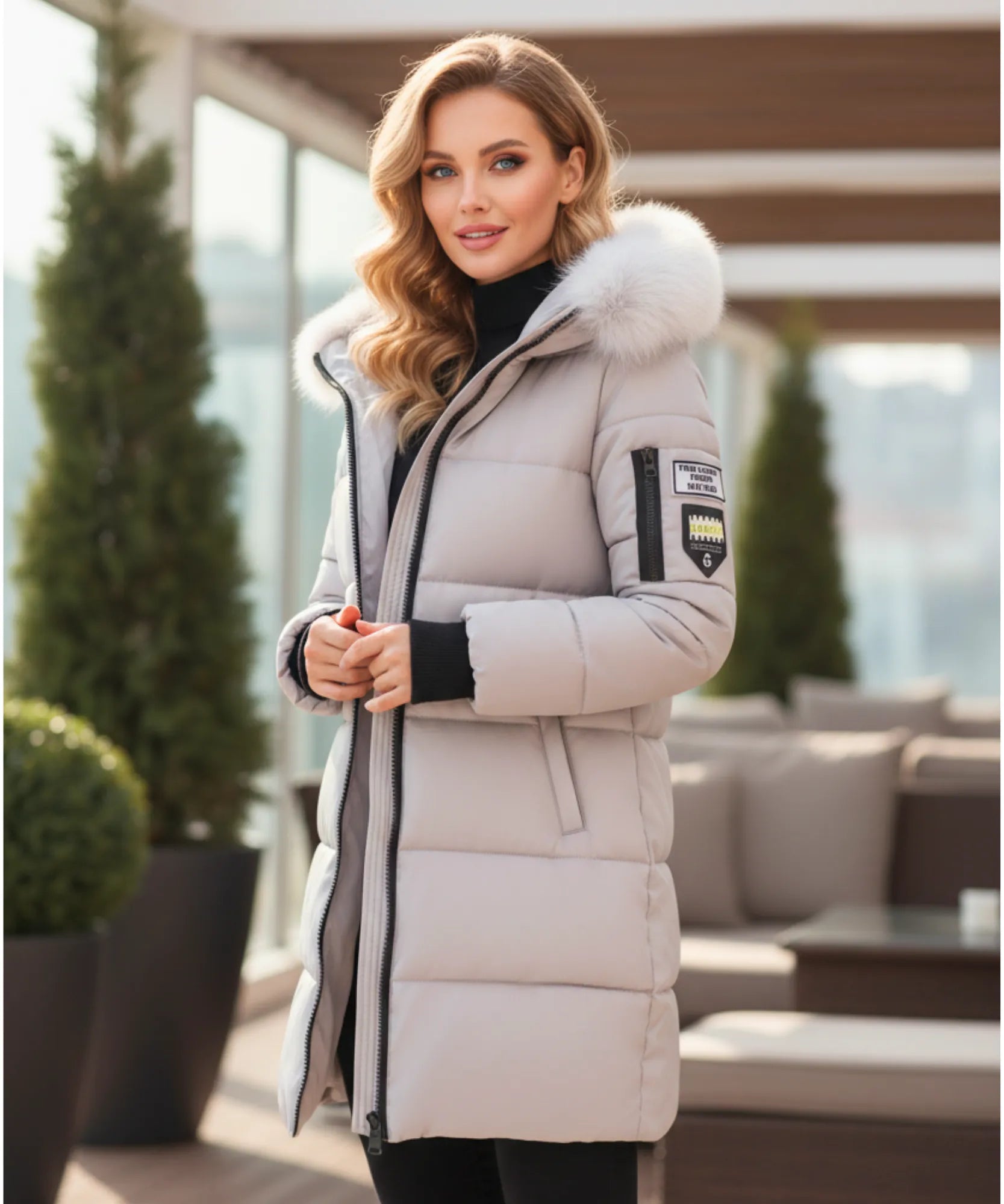 Comprar casaco feminino de inverno longo acolchoado com gola de pelo removível e capuz para dias frios e elegantes barato ZARA