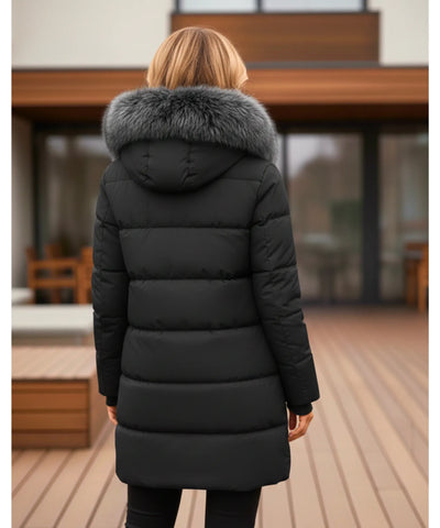 Comprar casaco feminino de inverno longo acolchoado com gola de pelo removível e capuz para dias frios e elegantes barato ZARA