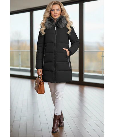 Comprar casaco feminino de inverno longo acolchoado com gola de pelo removível e capuz para dias frios e elegantes barato ZARA