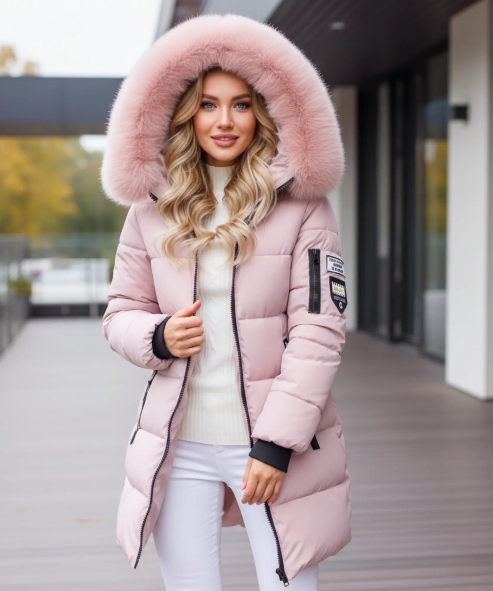 Comprar casaco feminino de inverno longo acolchoado com gola de pelo removível e capuz para dias frios e elegantes barato ZARA