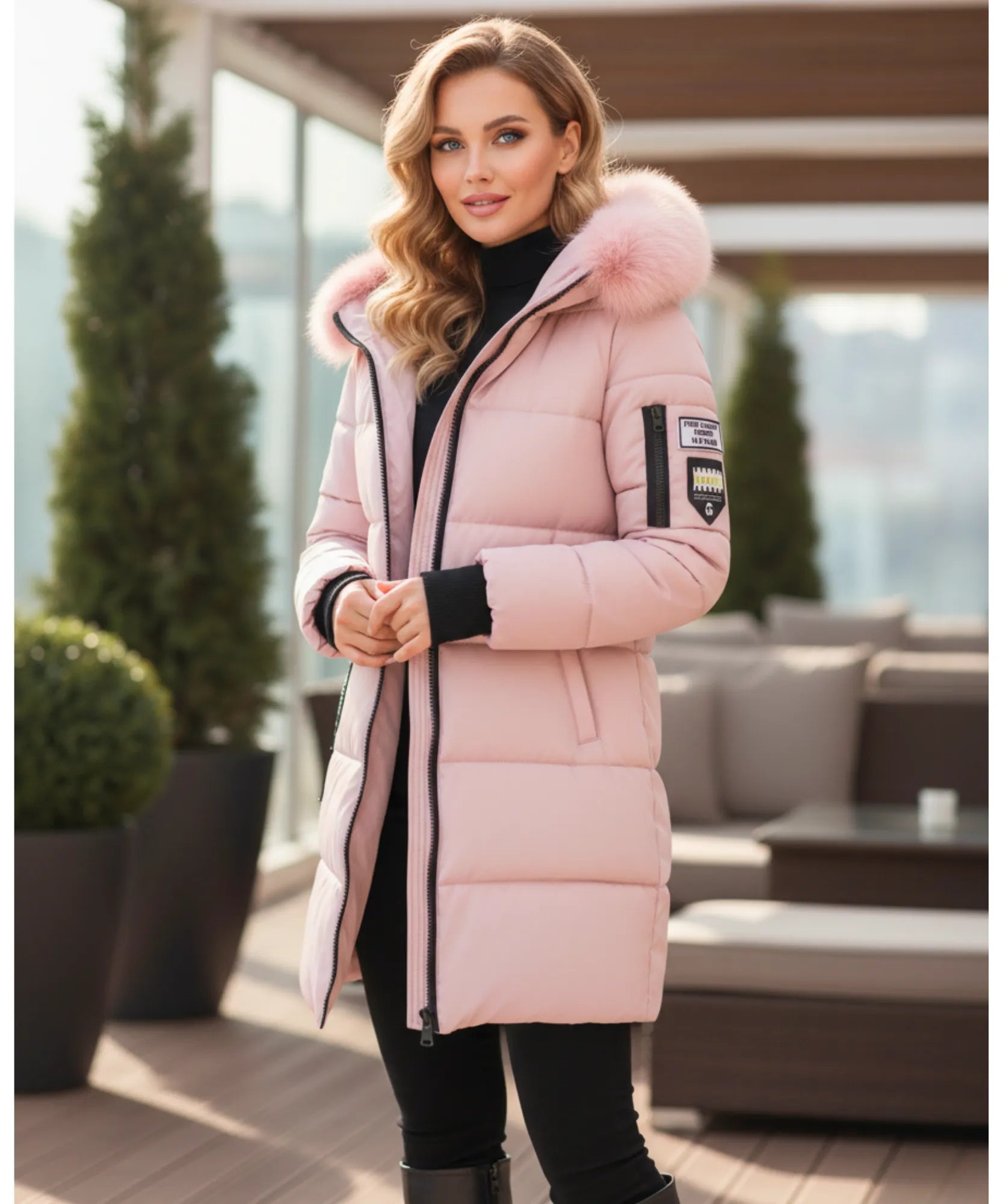 Comprar casaco feminino de inverno longo acolchoado com gola de pelo removível e capuz para dias frios e elegantes barato ZARA