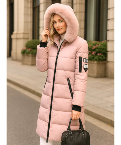 Comprar casaco feminino de inverno longo rosa acolchoado com gola de pelo removível e capuz para dias frios e elegantes em promoção ZARA
