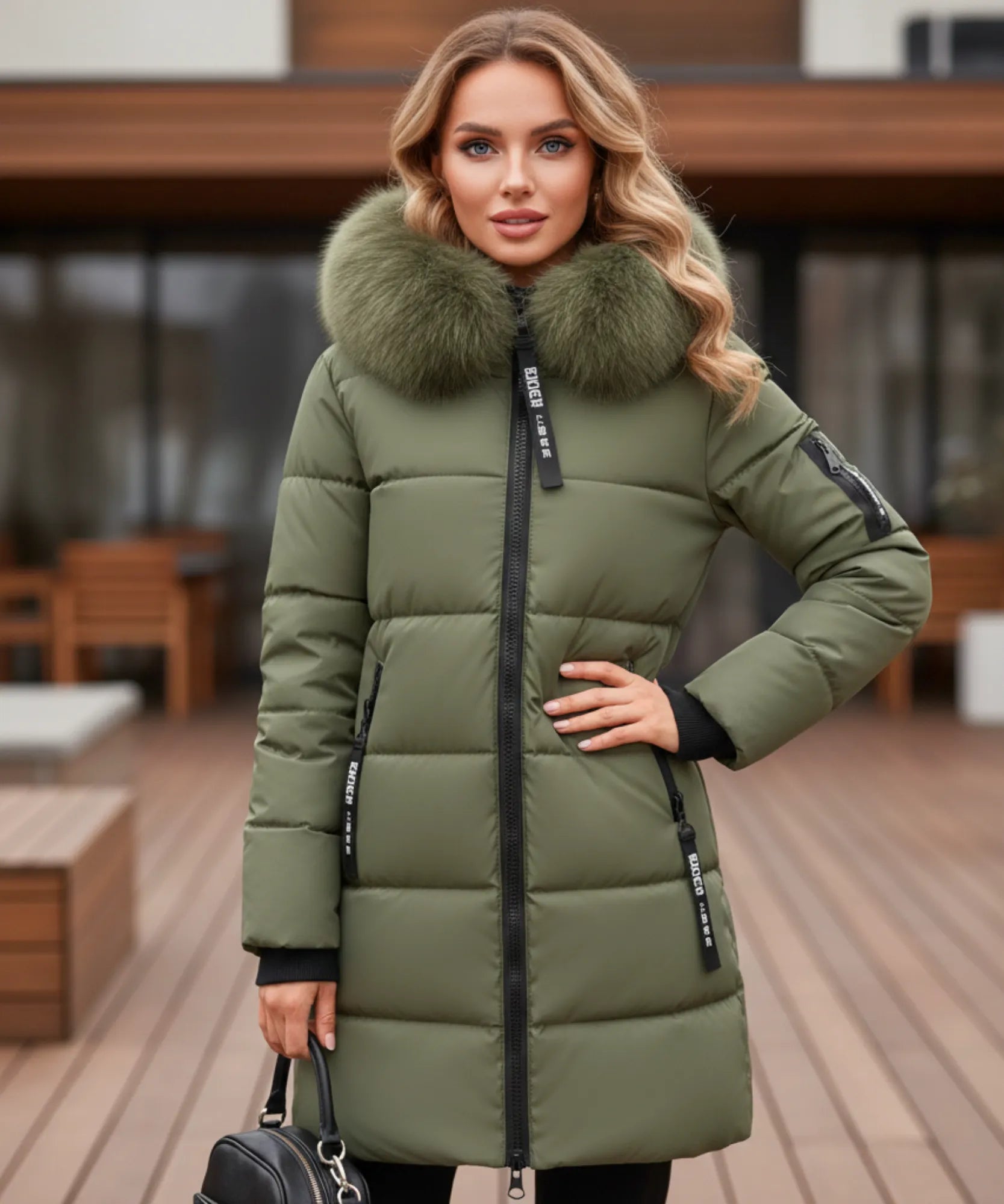 Comprar casaco feminino de inverno longo acolchoado com gola de pelo removível e capuz para dias frios e elegantes barato ZARA