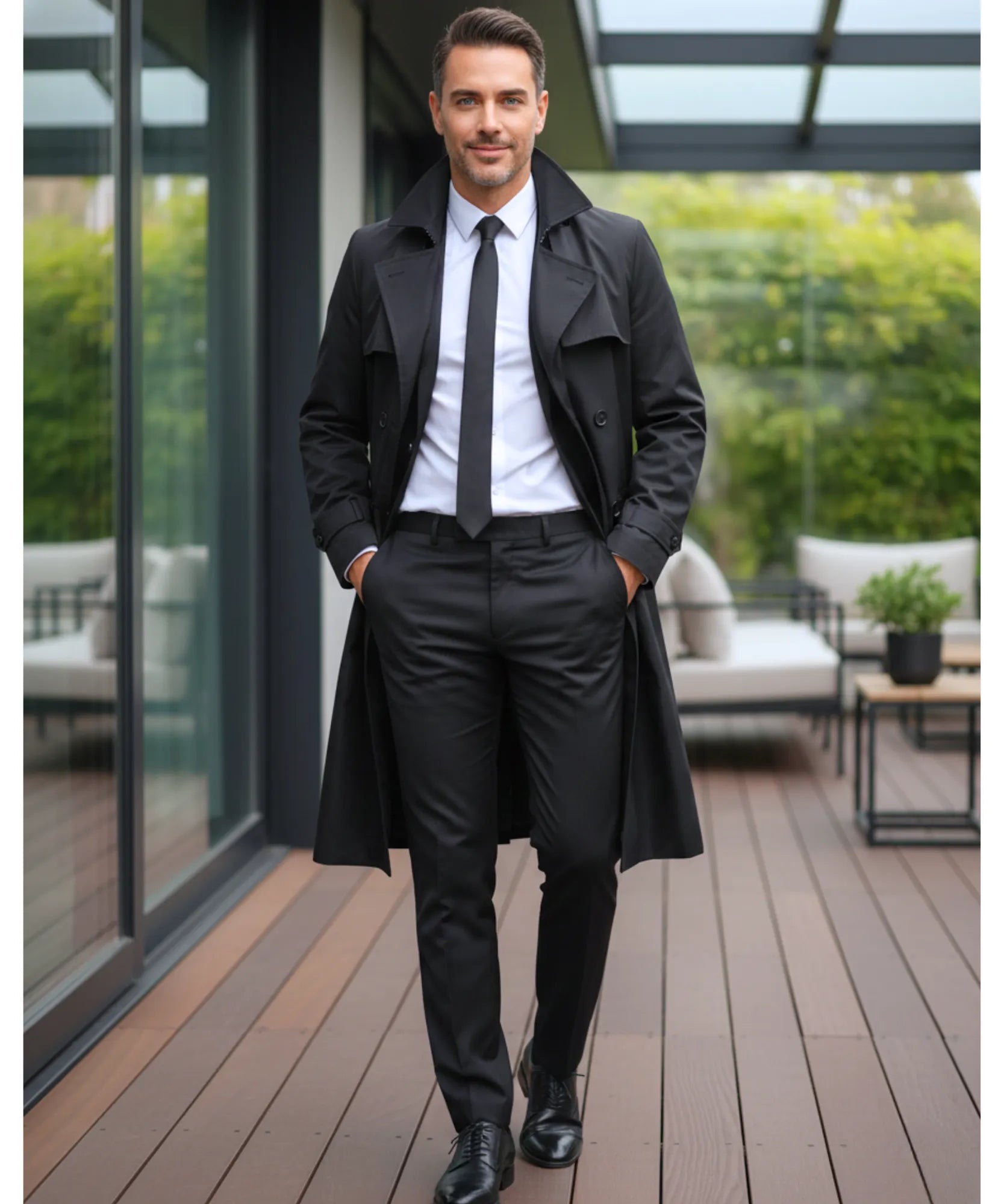 Comprar casaco masculino trench coat longo leve cinto ajustável lapela casual elegante barato ZARA