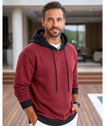 Comprar casaco moletom masculino oversized capuz bicolor manga longa aquecimento barato promoção
