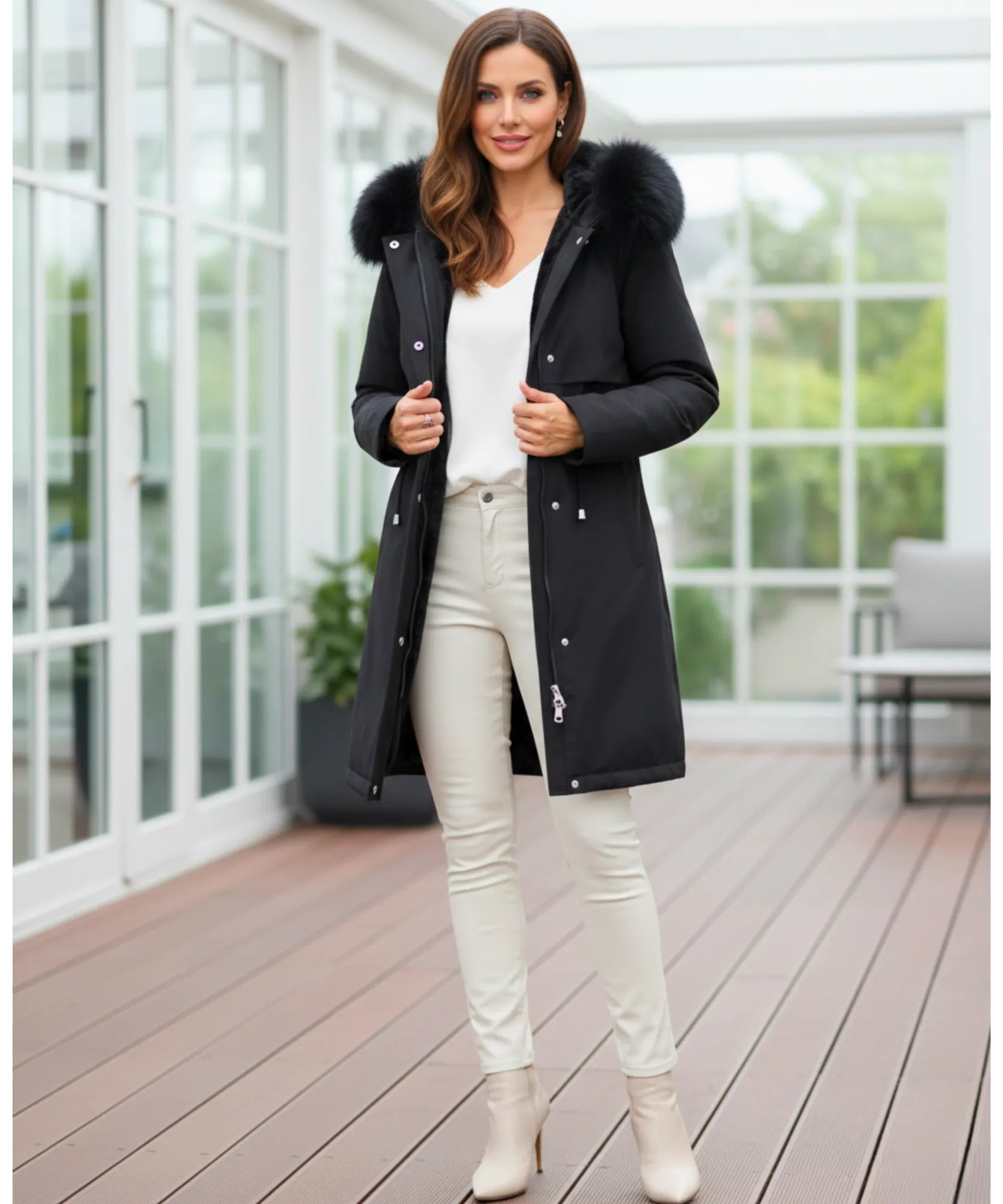 Comprar casaco parka feminino forro pelúcia gola pelo removível cordão ajustável capuz inverno em promoção ZARA
