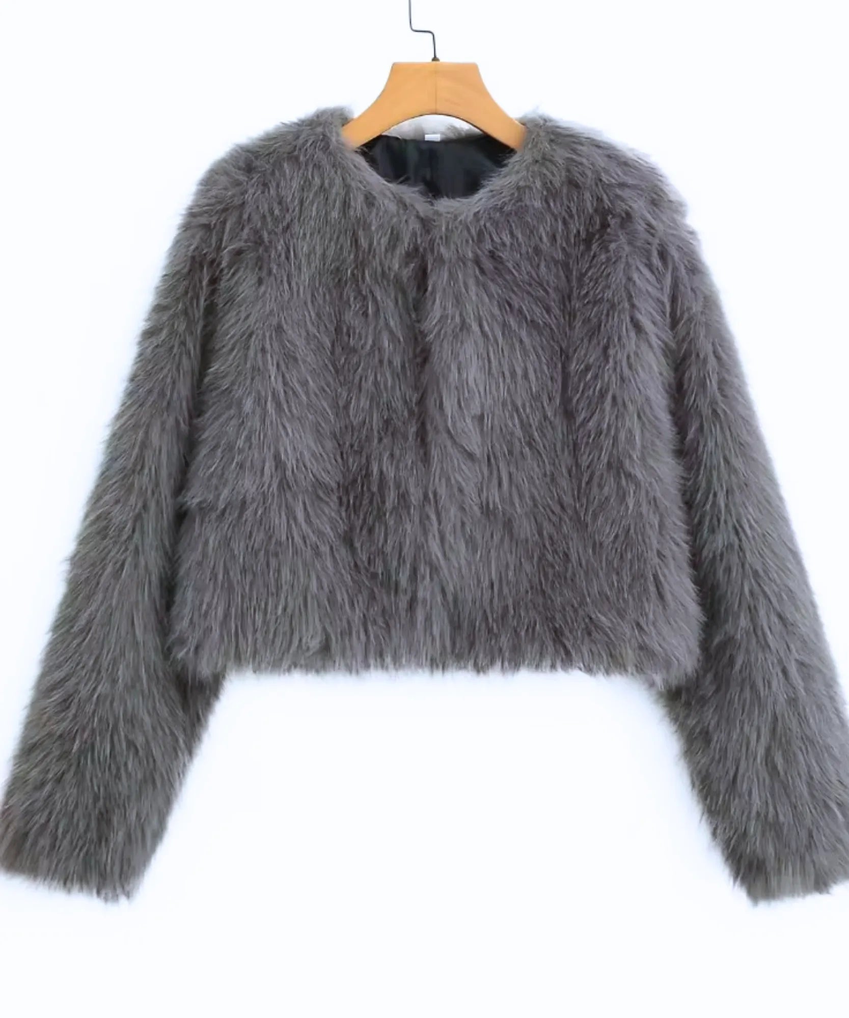 Casaco de pelo feminino curto elegante com forro macio e acabamento sofisticado para inverno, noite ou eventos barato ANELLIMN