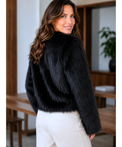 Comprar casaco de pelo feminino curto sofisticado com amarração e forro quente para inverno ou frio intenso barato ANELLIMN 