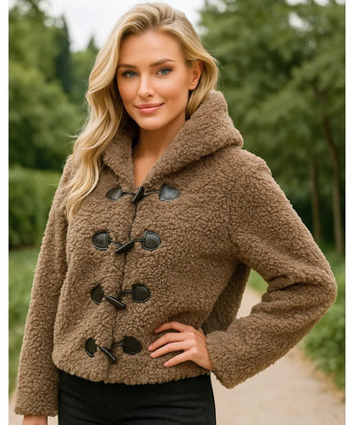 Comprar casaco teddy feminino grosso  marrom com capuz estruturado e forro quente para inverno elegante em promoção ZARA
