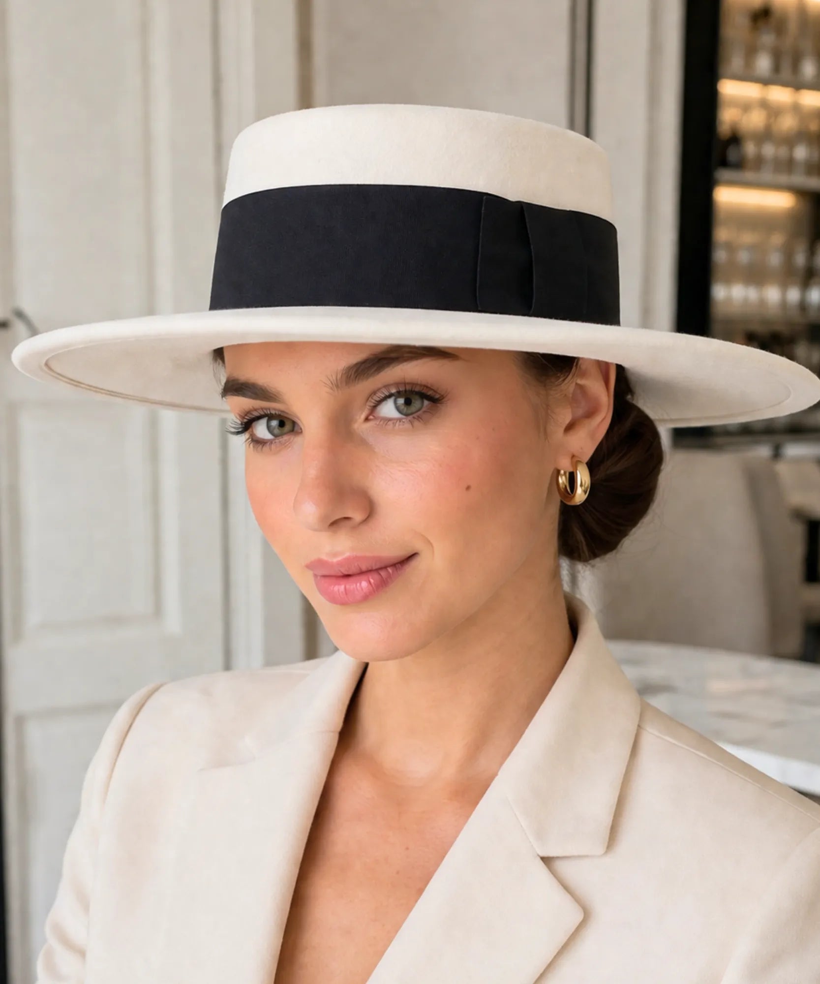 Comprar chapéu cata ovo feminino aba reta larga copa alta algodão estilo editorial outono em promoção ANELLIMN
