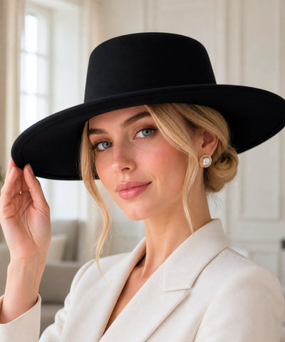 Comprar chapéu cata ovo feminino aba reta larga copa alta algodão estilo editorial outono em promoção ANELLIMN
