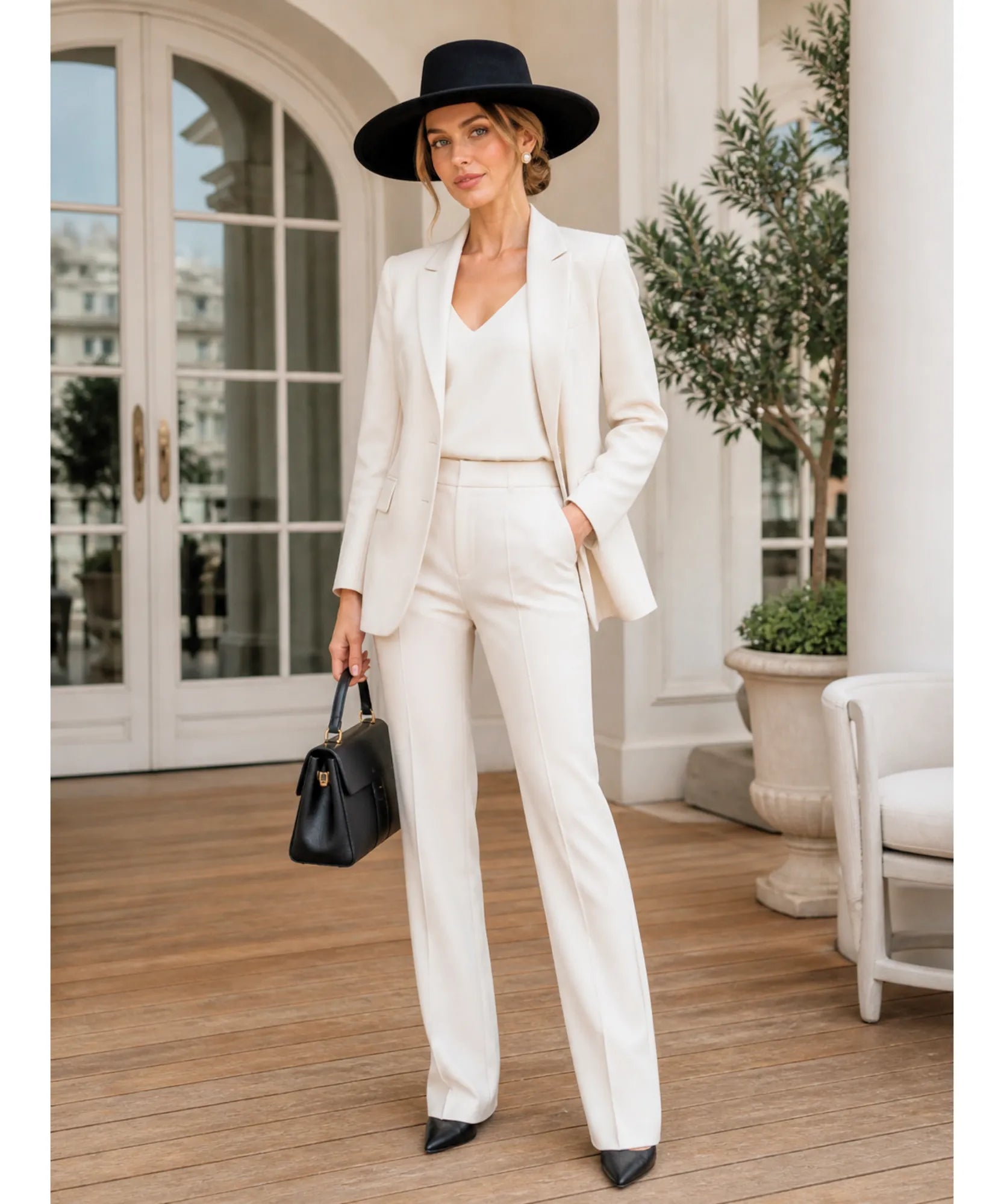 Comprar chapéu cata ovo feminino aba reta larga copa alta algodão estilo editorial outono em promoção ANELLIMN
