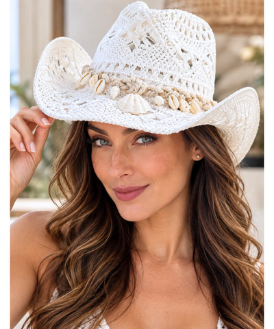 Comprar chapéu country feminino de palha vazado branco barato Anellimn