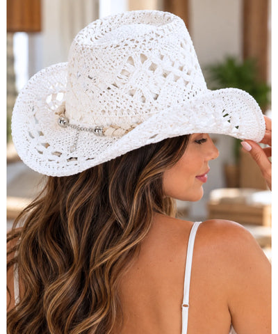 Comprar chapéu country feminino de palha aba curvada branco barato Anellimn