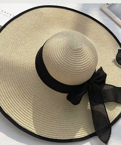 Chapéu de Palha Feminino Aba Larga Laço Elegante | Jadeíta