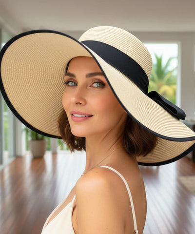 Chapéu de Palha Feminino Aba Larga Laço Elegante | Jadeíta