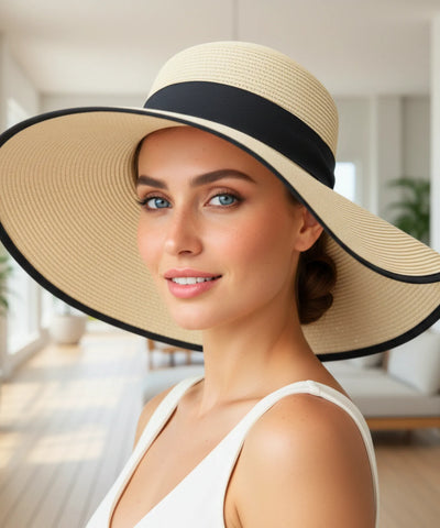 Chapéu de Palha Feminino Aba Larga Laço Elegante | Jadeíta