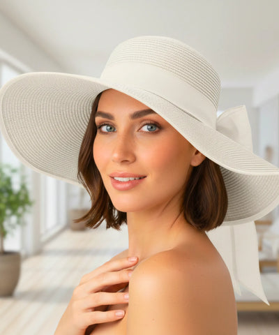Chapéu de Palha Feminino Aba Larga Laço Elegante | Jadeíta