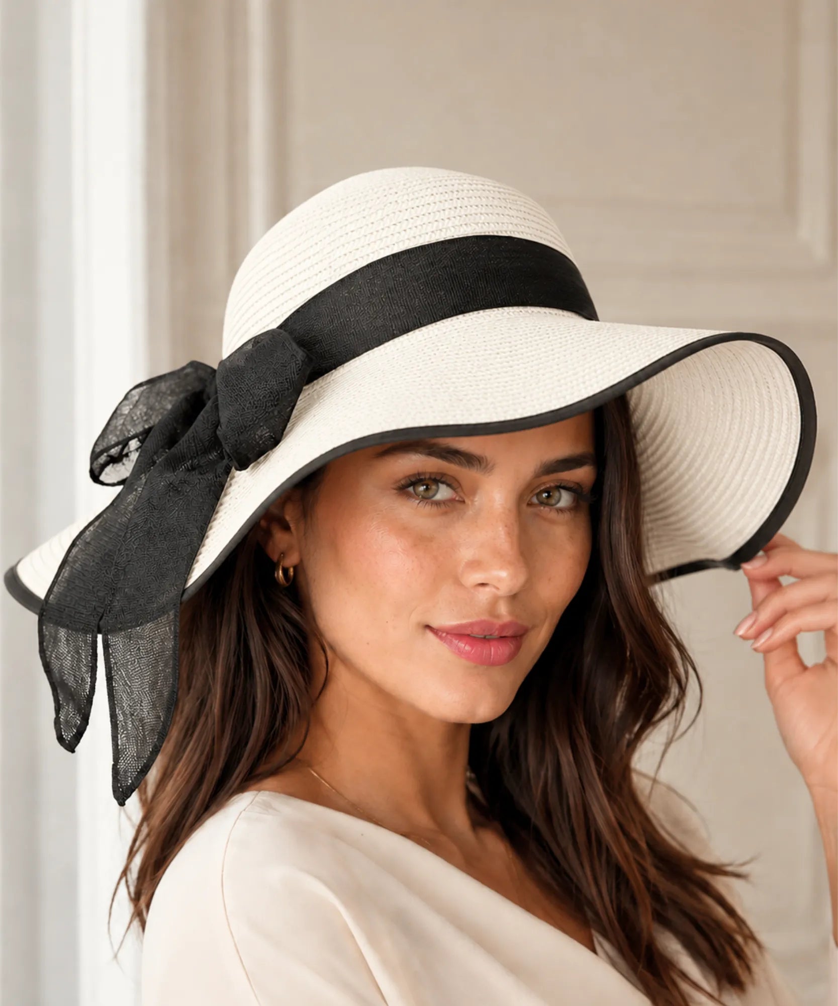 Comprar chapéu de palha feminino aba larga com laço elegante proteção solar UV para praia verão e passeios barato ANELLIMN