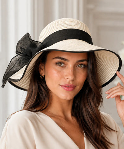 Comprar chapéu de palha feminino aba larga com laço elegante proteção solar UV para praia verão e passeios barato ANELLIMN