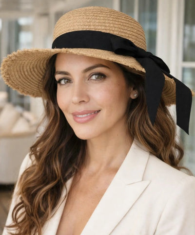 Chapéu de Palha Feminino Natural com Fita Aba Reta | Caspio