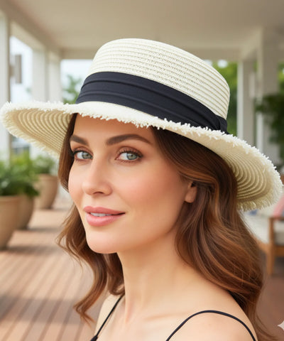 Chapéu de Palha Feminino Natural com Fita Aba Reta | Caspio