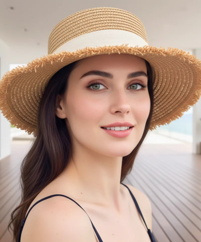 Chapéu de Palha Feminino Natural com Fita Aba Reta | Caspio