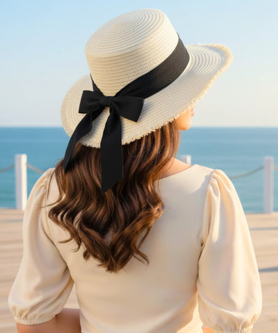 Chapéu de Palha Feminino Natural com Fita Aba Reta | Caspio