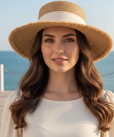 Chapéu de Palha Feminino Natural com Fita Aba Reta | Caspio