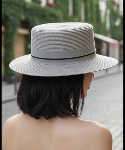 Comprar chapéu de palha feminino estilo panamá com fita dupla vintage elegante para verão praia e eventos barato ANELLIMN