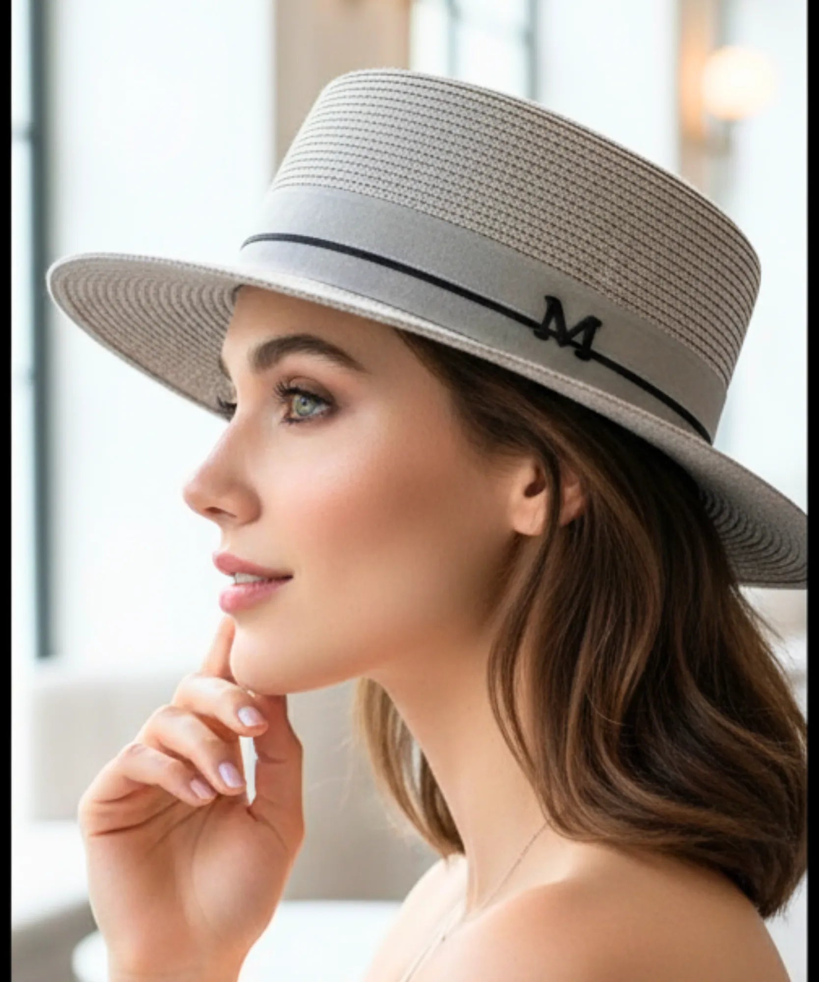 Comprar chapéu de palha feminino estilo panamá com fita dupla vintage elegante para verão praia e eventos barato ANELLIMN