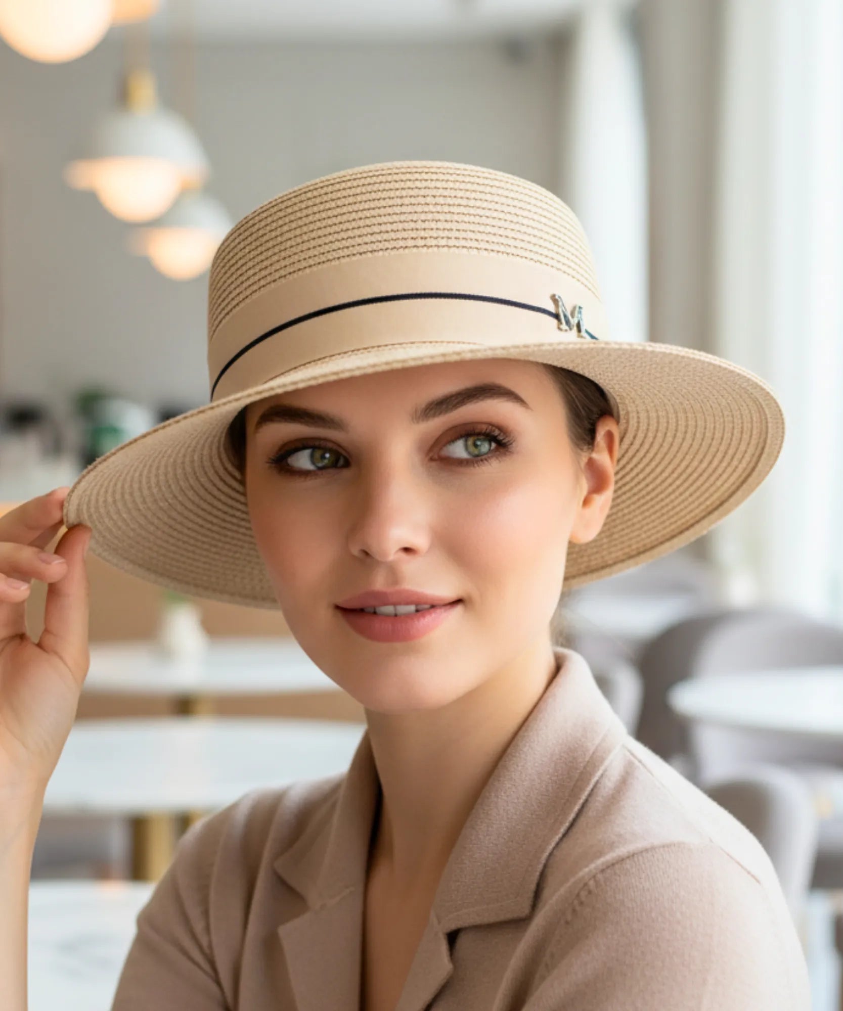 Comprar chapéu de palha feminino estilo panamá com fita dupla vintage elegante para verão praia e eventos barato ANELLIMN