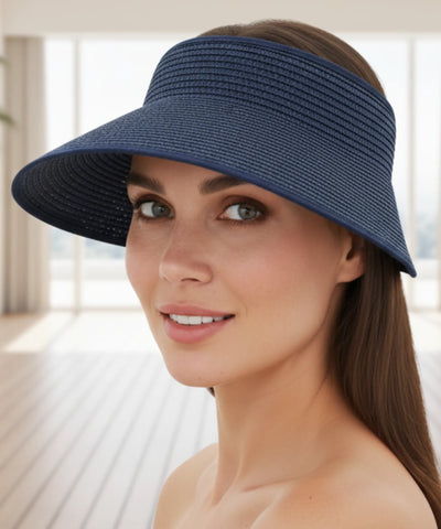 Chapéu de Palha Feminino Viseira Aba Larga Ajustável UV | Aba