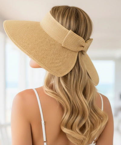 Chapéu de Palha Feminino Viseira Aba Larga Ajustável UV | Aba