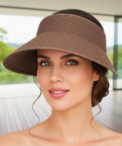 Comprar chapéu de palha feminino viseira aba larga ajustável proteção UV dobrável para praia verão e atividades ao ar livre barato ANELLIMN