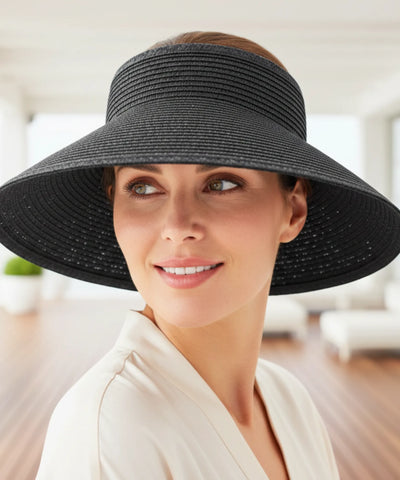 Chapéu de Palha Feminino Viseira Aba Larga Ajustável UV | Aba