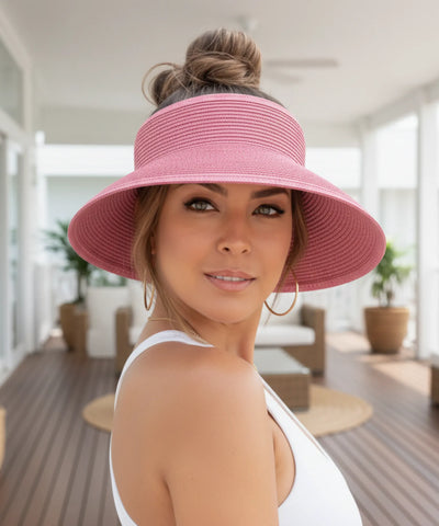 Chapéu de Palha Feminino Viseira Aba Larga Ajustável UV | Aba