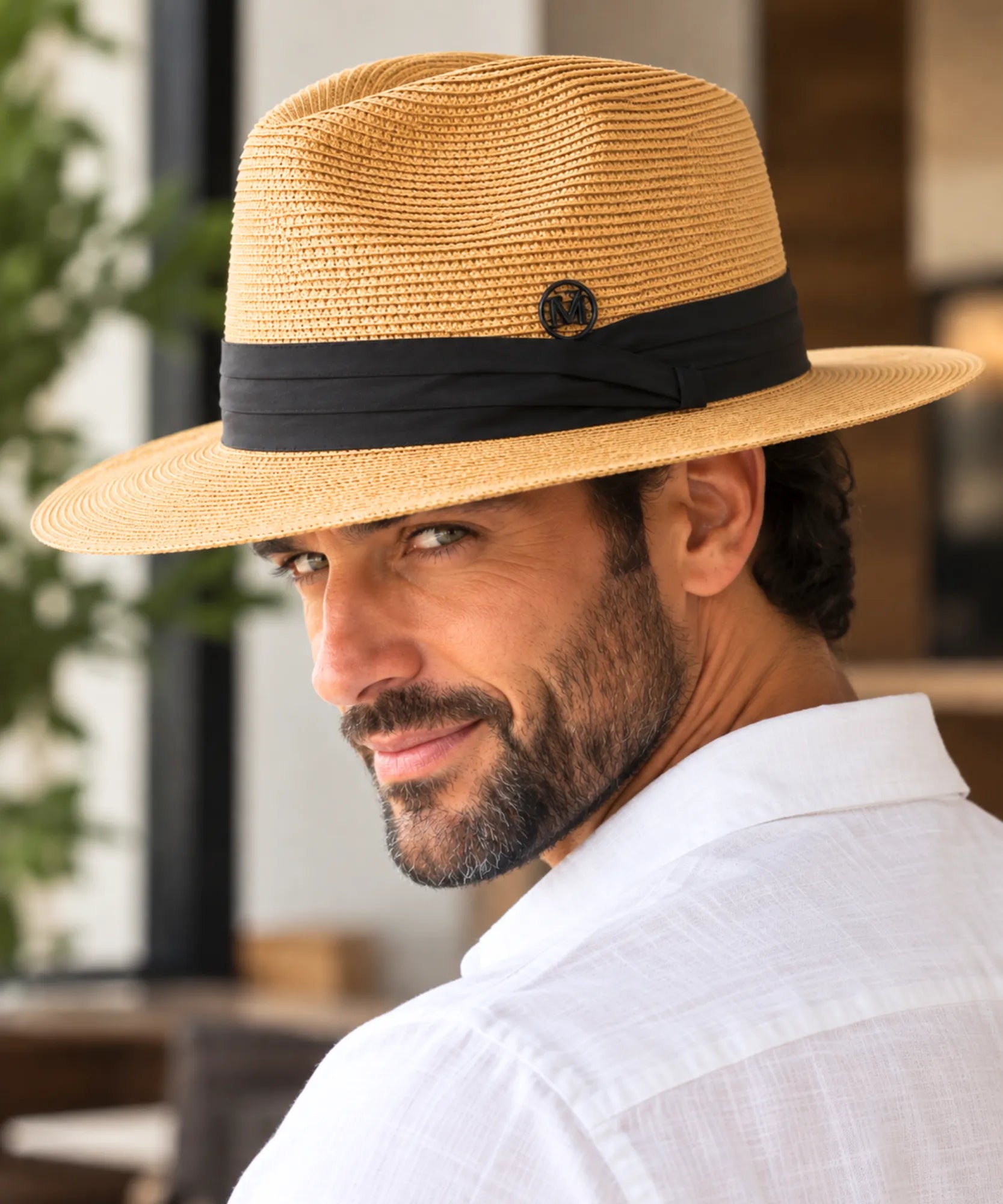 Comprar chapéu de praia masculino de palha aba larga bege em promoção Anellimn