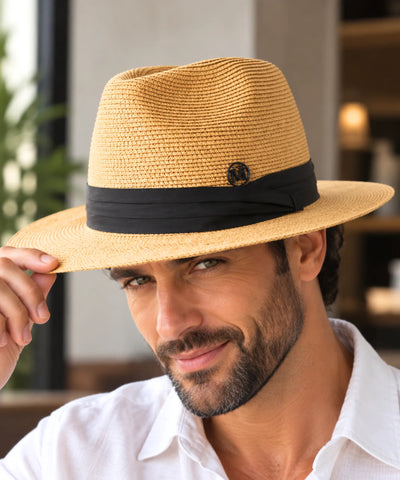 Comprar chapéu de praia masculino panamá de palha bege em promoção Anellimn