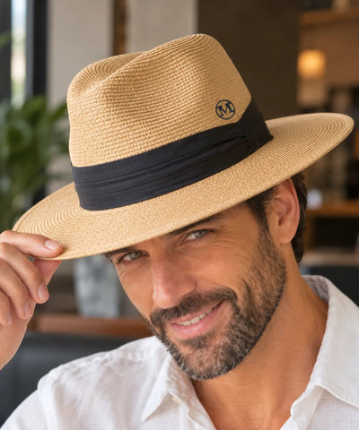 Comprar chapéu de praia masculino fedora de palha bege em promoção Anellimn