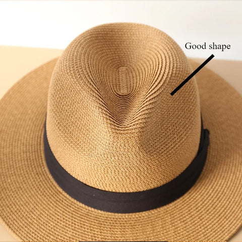 Comprar chapéu de praia masculino copa fedora de palha bege em promoção Anellimn