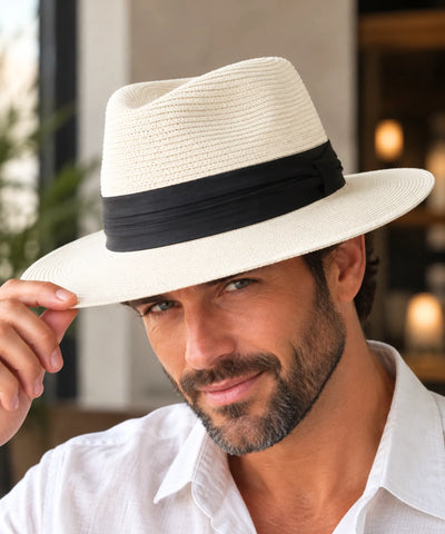 Comprar chapéu de praia masculino de palha aba larga branco em promoção Anellimn