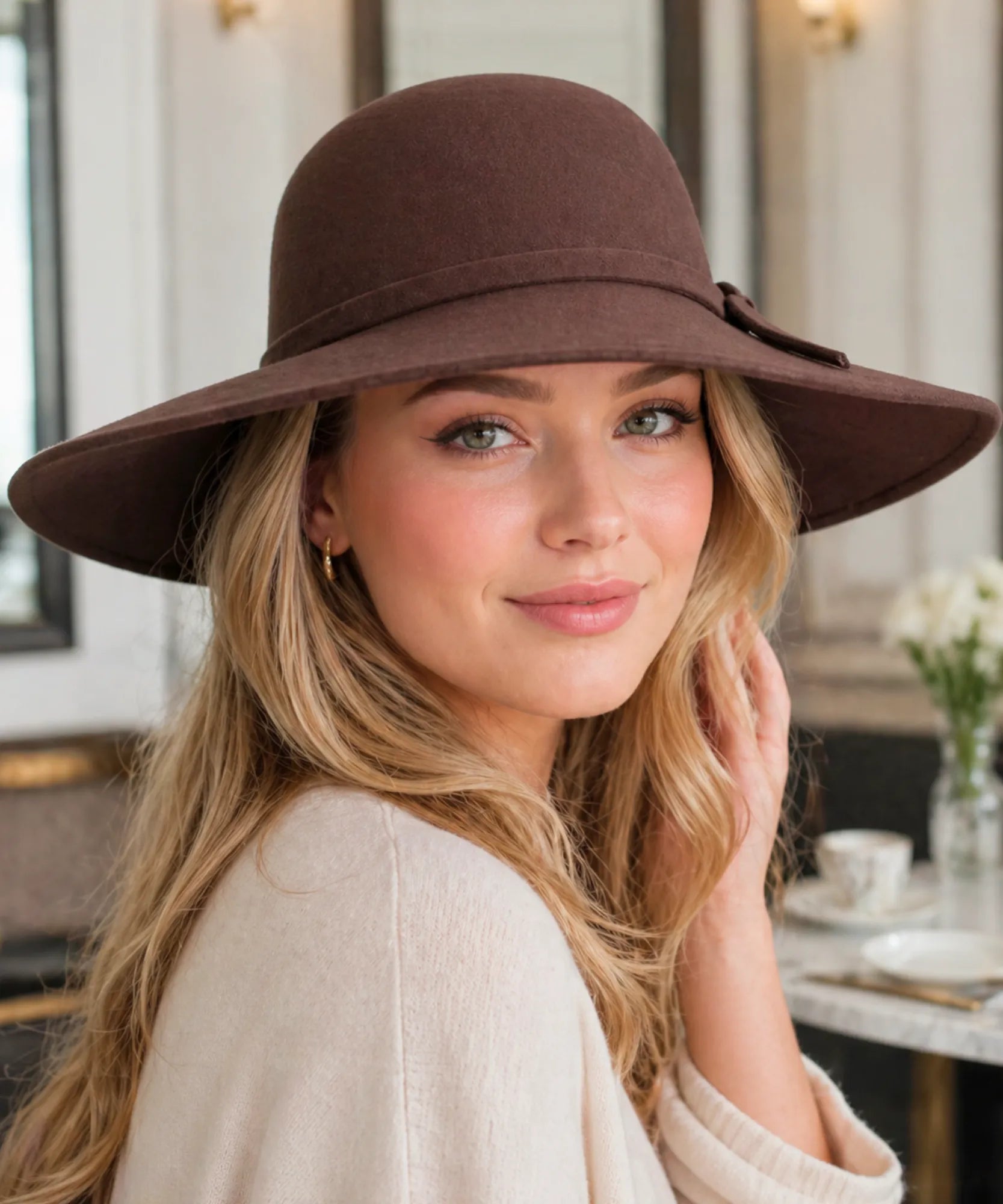 Comprar chapéu fedora feminino aba larga feltro lã floppy elegante outono inverno barato ANELLIMN