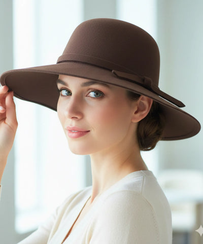 Comprar chapéu fedora feminino aba larga feltro lã floppy elegante outono inverno barato ANELLIMN