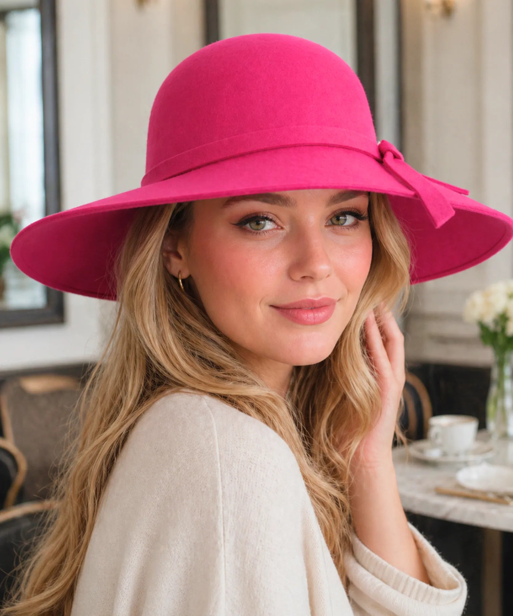 Comprar chapéu fedora feminino aba larga feltro lã floppy elegante outono inverno barato ANELLIMN